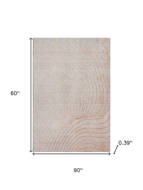 HomeRoots 8' Copper and Silver Abstract Washable Round Rug – Stylish, Durable, UV-Protected, Easy Care Solution 718100