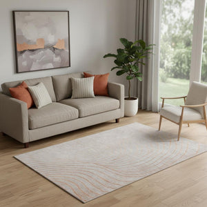 HomeRoots 8' Copper and Silver Abstract Washable Round Rug – Stylish, Durable, UV-Protected, Easy Care Solution 718100
