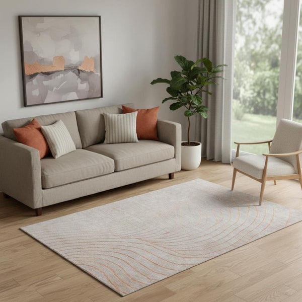 HomeRoots 8' Copper and Silver Abstract Washable Round Rug – Stylish, Durable, UV-Protected, Easy Care Solution 718100
