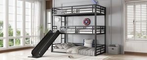 English Elm Twin Xl Metal Triple Bunk Bed With Slide, Heavy-Duty Design, Safety Guardrails, Space-Saving Solution W1580S00170-GIGA