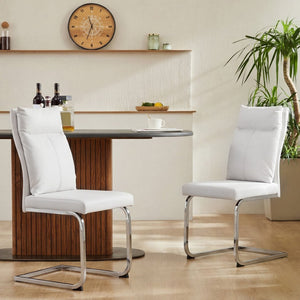 English Elm Dining Chair Set of 2 Faux Leather Chrome Base Ergonomic Contemporary Kitchen Seating White W3851P453160