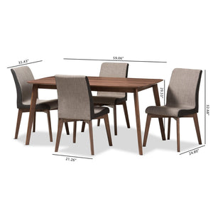 Baxton Studio Baxton Studio Kimberly 5-Piece Mid-Century Dining Set with Upholstered Chairs - Stylish & Durable Kimberly-Brown-5PC Dining Set