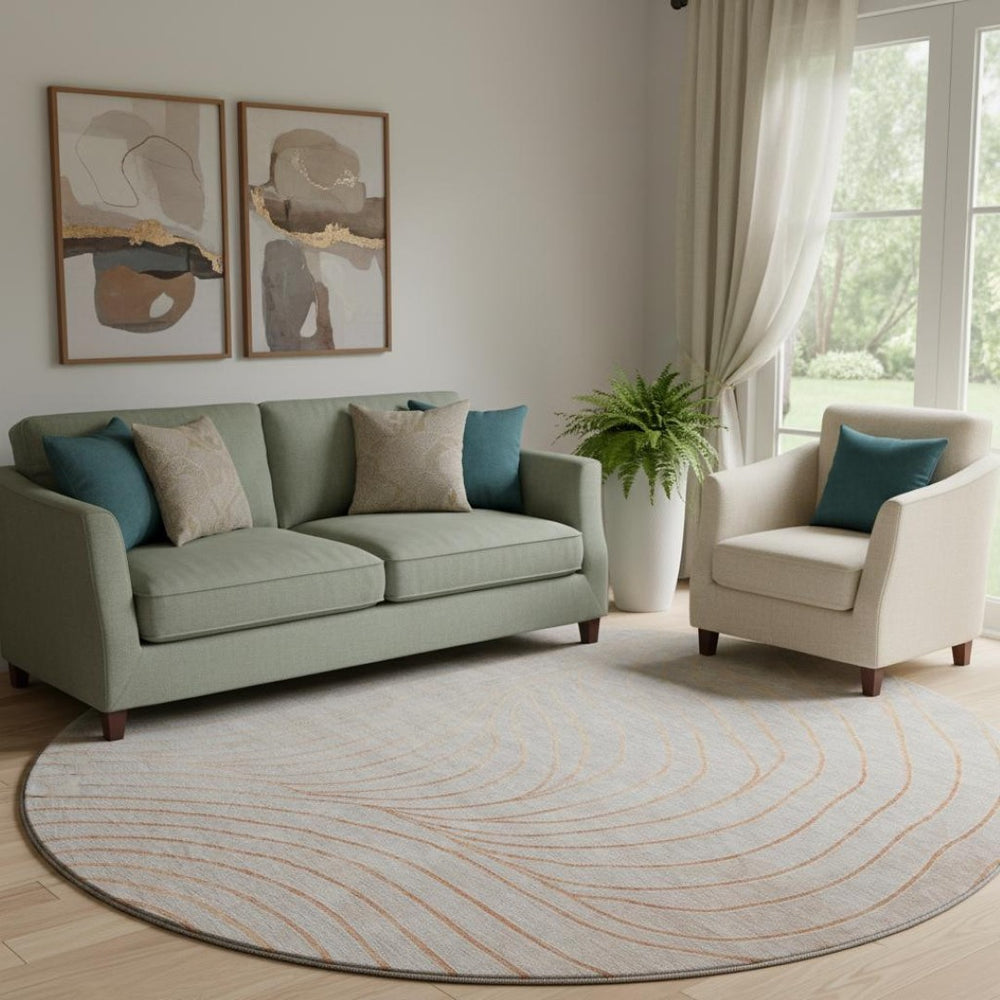 HomeRoots 8' X 10' Copper-Silver Abstract Washable Area Rug - Durable, UV-Protected & Easy Care for Modern Homes 718101