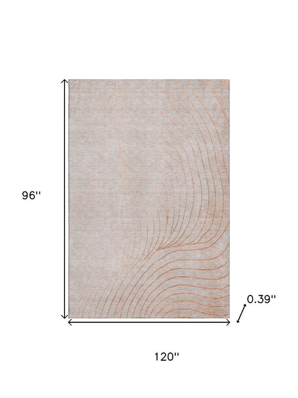 HomeRoots 9' X 12' Copper And Silver Abstract Area Rug – Washable, Stain-Resistant, UV Protected for Busy Homes 718102