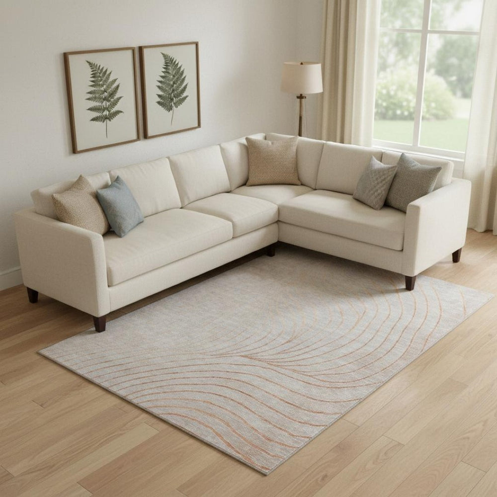 HomeRoots 9' X 12' Copper And Silver Abstract Area Rug – Washable, Stain-Resistant, UV Protected for Busy Homes 718102