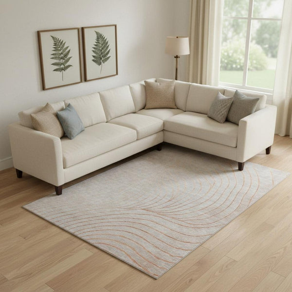 HomeRoots 9' X 12' Copper And Silver Abstract Area Rug – Washable, Stain-Resistant, UV Protected for Busy Homes 718102
