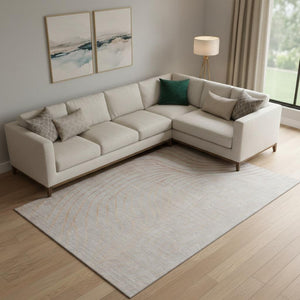 HomeRoots 10' Modern Copper and Silver Abstract Area Rug - Washable, UV-Protected, Ideal for High-Traffic Homes 718103