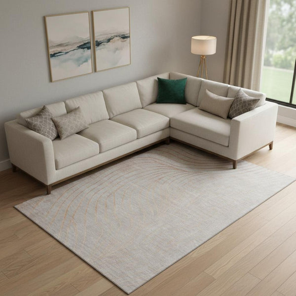 HomeRoots 10' Modern Copper and Silver Abstract Area Rug - Washable, UV-Protected, Ideal for High-Traffic Homes 718103