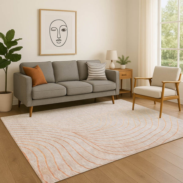 HomeRoots 10' Modern Copper and Silver Abstract Area Rug - Washable, UV-Protected, Ideal for High-Traffic Homes 718103