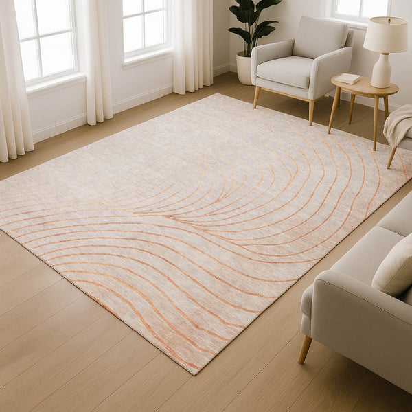 HomeRoots 10' Modern Copper and Silver Abstract Area Rug - Washable, UV-Protected, Ideal for High-Traffic Homes 718103