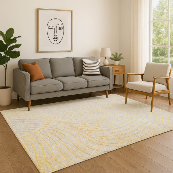 HomeRoots 5' X 8' Stylish Gold and Silver Abstract Area Rug - Machine Washable, UV Protection, Stain Resistant! 718105