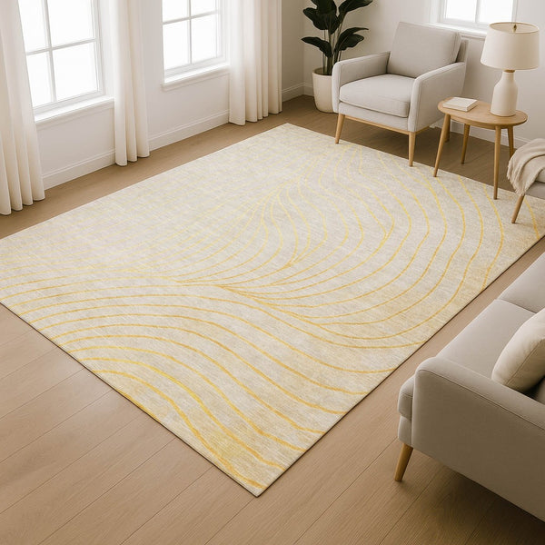 HomeRoots 5' X 8' Stylish Gold and Silver Abstract Area Rug - Machine Washable, UV Protection, Stain Resistant! 718105