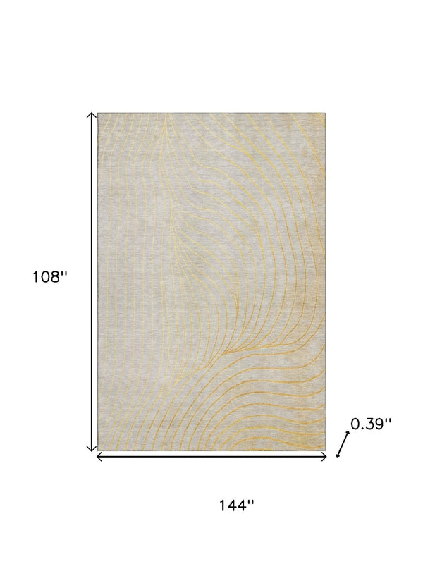 HomeRoots 10' Gold & Silver Abstract Washable Area Rug - Stylish, Durable, UV-Protected Design for Modern Homes 718109