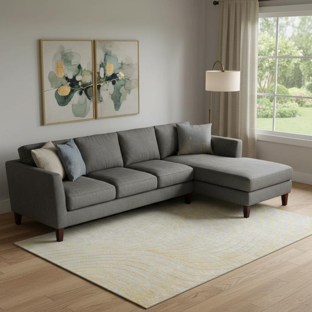 HomeRoots 10' Gold & Silver Abstract Washable Area Rug - Stylish, Durable, UV-Protected Design for Modern Homes 718109