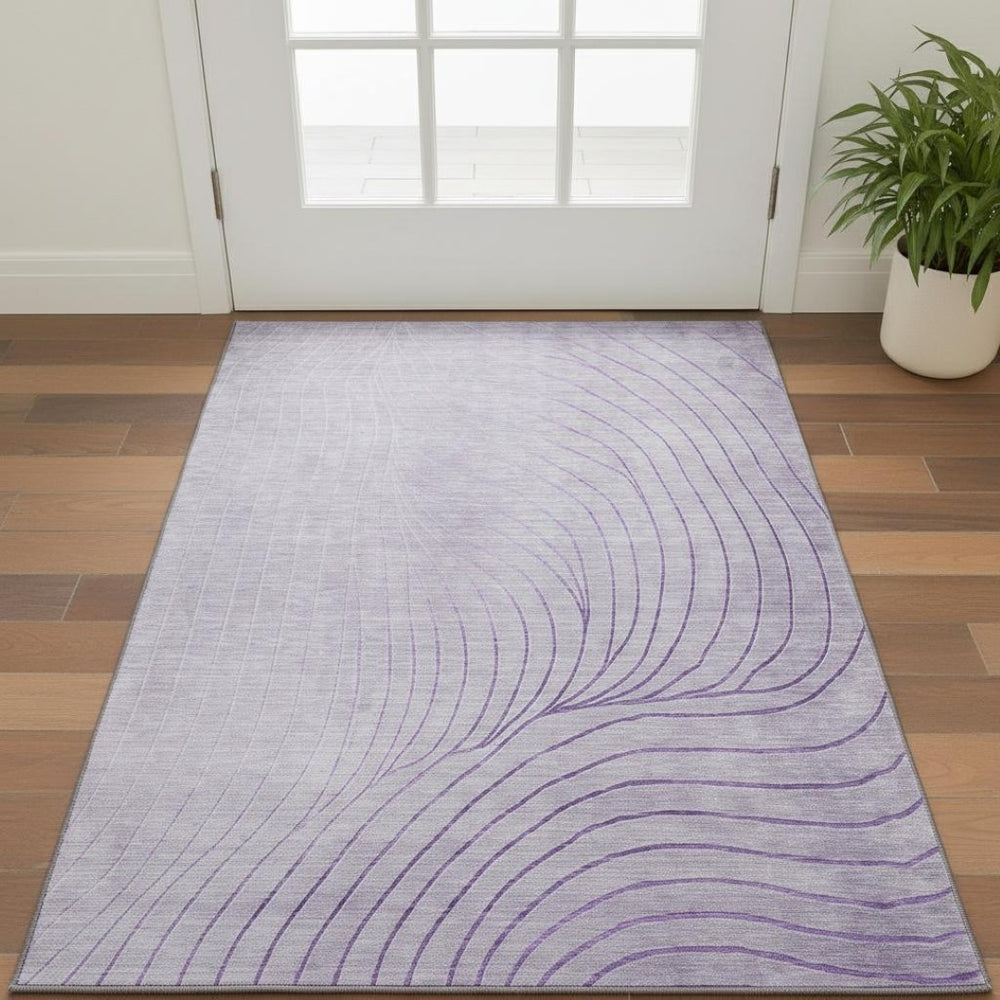 HomeRoots 5' X 8' Elegant Lavender & Silver Abstract Area Rug - Washable, Stain-Resistant, UV Protected Design 718111