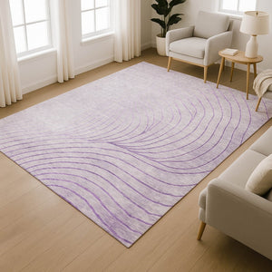 HomeRoots 9' X 12' Contemporary Lavender & Silver Abstract Area Rug – Washable, UV-Protected, Stain-Resistant! 718114