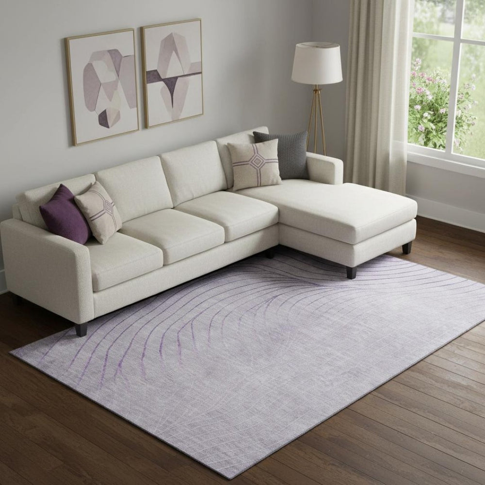 HomeRoots 9' X 12' Contemporary Lavender & Silver Abstract Area Rug – Washable, UV-Protected, Stain-Resistant! 718114