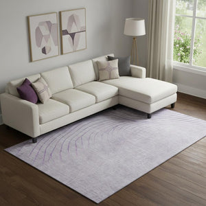 HomeRoots 9' X 12' Contemporary Lavender & Silver Abstract Area Rug – Washable, UV-Protected, Stain-Resistant! 718114