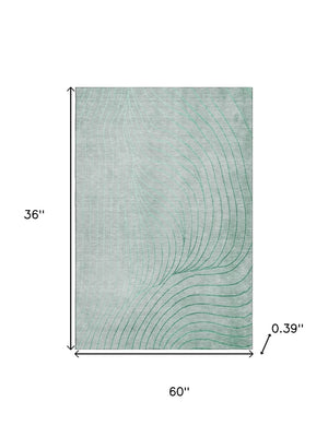 HomeRoots 5' X 8' Mint Green & Silver Abstract Area Rug - Washable, UV Protected, Stylish & Durable Design 718117