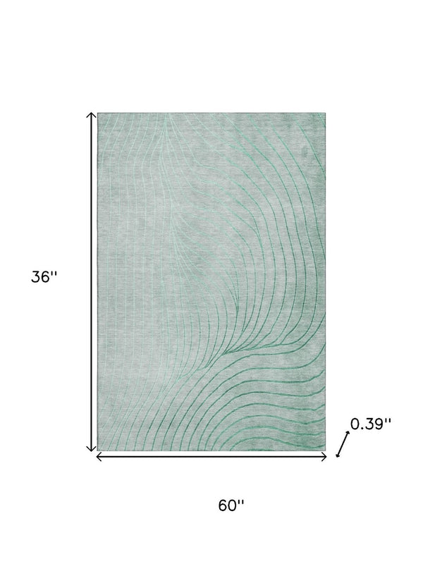 HomeRoots 5' X 8' Mint Green & Silver Abstract Area Rug - Washable, UV Protected, Stylish & Durable Design 718117