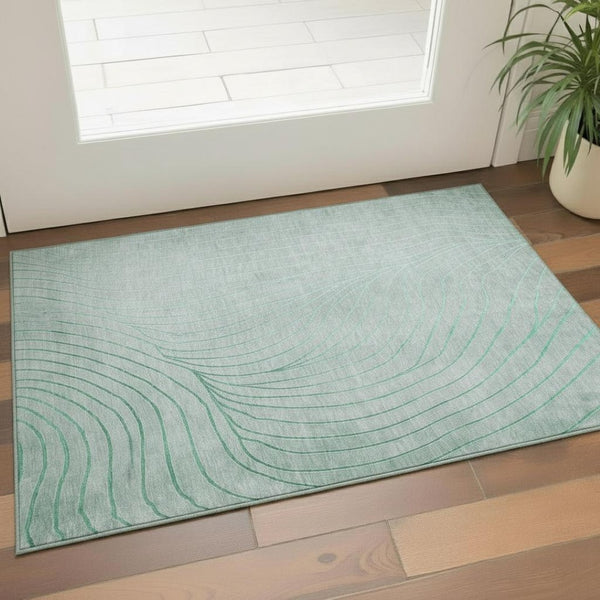 HomeRoots 5' X 8' Mint Green & Silver Abstract Area Rug - Washable, UV Protected, Stylish & Durable Design 718117