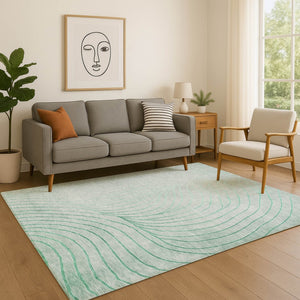 HomeRoots 10' X 14' Mint Green & Silver Abstract Area Rug – Washable, UV Protected, Durable, Family-Friendly Design 718121