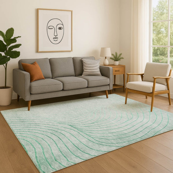 HomeRoots 10' X 14' Mint Green & Silver Abstract Area Rug – Washable, UV Protected, Durable, Family-Friendly Design 718121