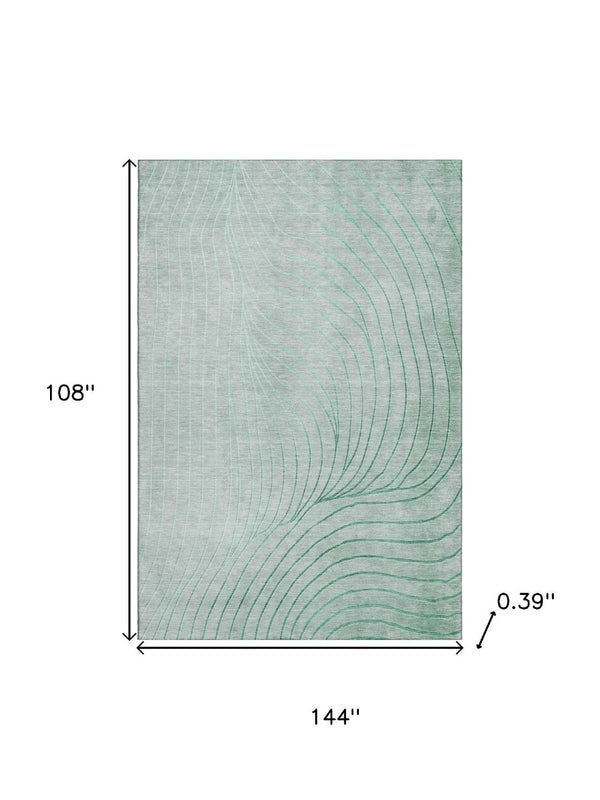 HomeRoots 10' X 14' Mint Green & Silver Abstract Area Rug – Washable, UV Protected, Durable, Family-Friendly Design 718121