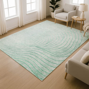 HomeRoots 10' X 14' Mint Green & Silver Abstract Area Rug – Washable, UV Protected, Durable, Family-Friendly Design 718121