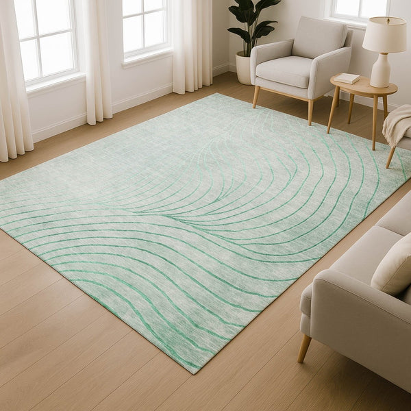 HomeRoots 10' X 14' Mint Green & Silver Abstract Area Rug – Washable, UV Protected, Durable, Family-Friendly Design 718121