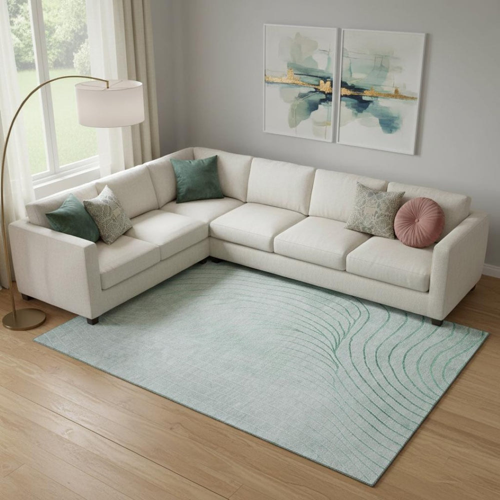 HomeRoots 10' X 14' Mint Green & Silver Abstract Area Rug – Washable, UV Protected, Durable, Family-Friendly Design 718121