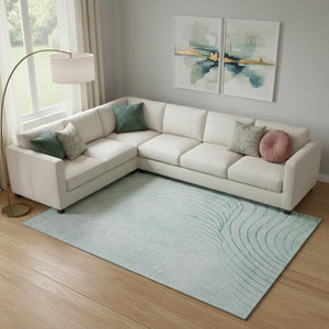 HomeRoots 10' X 14' Mint Green & Silver Abstract Area Rug – Washable, UV Protected, Durable, Family-Friendly Design 718121