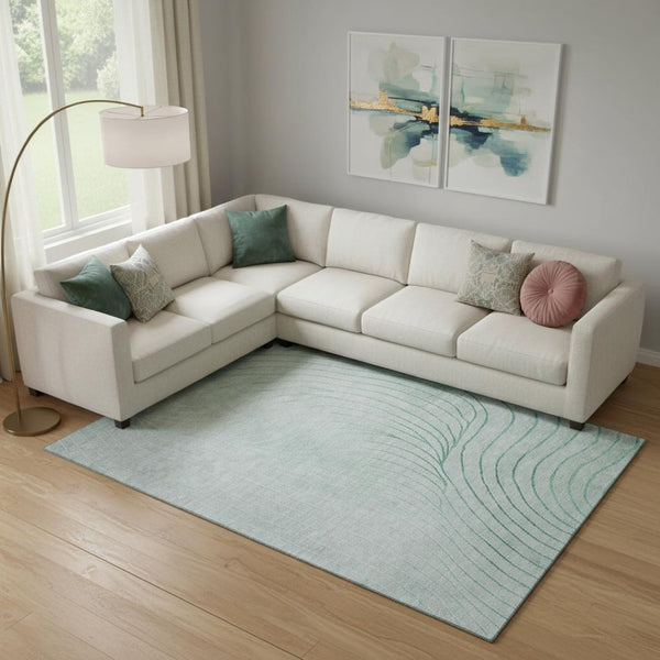 HomeRoots 10' X 14' Mint Green & Silver Abstract Area Rug – Washable, UV Protected, Durable, Family-Friendly Design 718121