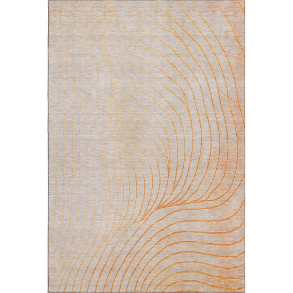 HomeRoots 5' X 8' Orange and Silver Abstract Area Rug - Machine Washable, UV Resistant, Non-Slip for Durability 718123