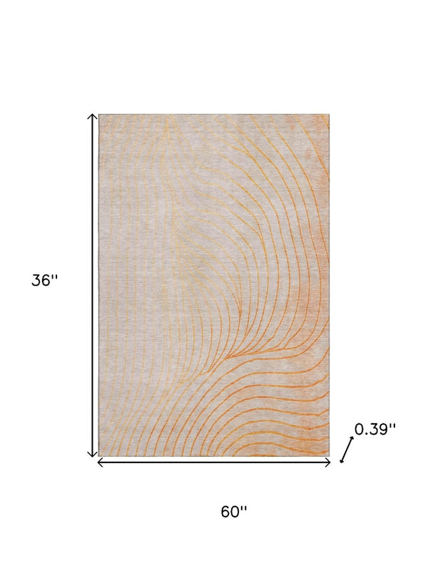 HomeRoots 5' X 8' Orange and Silver Abstract Area Rug - Machine Washable, UV Resistant, Non-Slip for Durability 718123