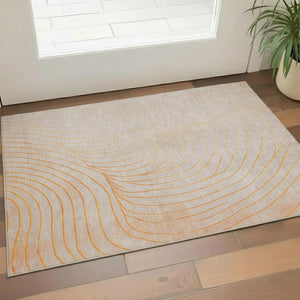 HomeRoots 5' X 8' Orange and Silver Abstract Area Rug - Machine Washable, UV Resistant, Non-Slip for Durability 718123