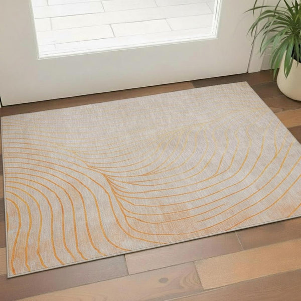 HomeRoots 5' X 8' Orange and Silver Abstract Area Rug - Machine Washable, UV Resistant, Non-Slip for Durability 718123