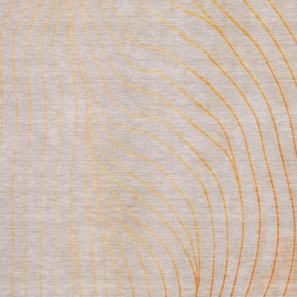 HomeRoots 8' Vibrant Orange and Silver Abstract Round Rug - Washable, UV-Protected, Durable for High-Traffic Areas 718124