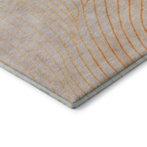 HomeRoots 8' Vibrant Orange and Silver Abstract Round Rug - Washable, UV-Protected, Durable for High-Traffic Areas 718124