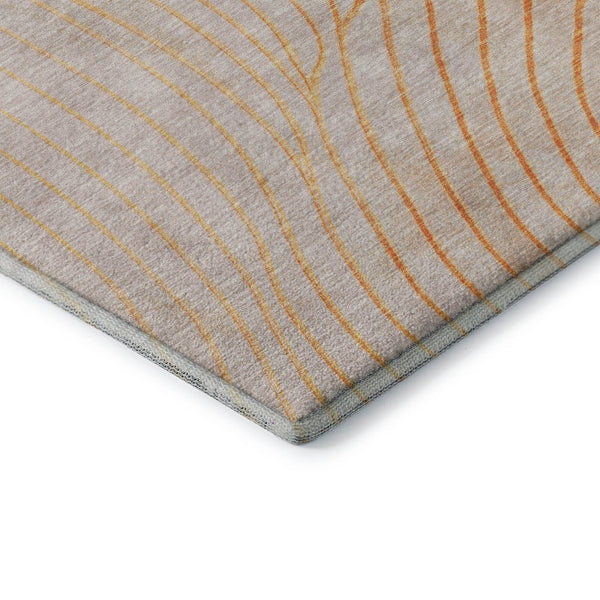 HomeRoots 8' Vibrant Orange and Silver Abstract Round Rug - Washable, UV-Protected, Durable for High-Traffic Areas 718124
