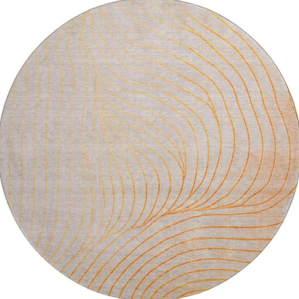 HomeRoots 8' X 10' Vibrant Orange & Silver Abstract Washable Area Rug with UV Protection for Modern Spaces 718125