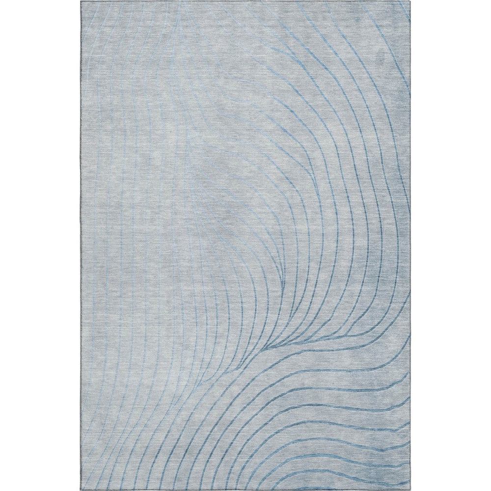 HomeRoots 5' X 8' Sky Blue & Silver Abstract Washable Rug with UV Protection for Home & Outdoor Spaces 718129