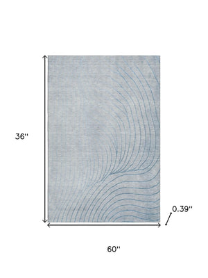 HomeRoots 5' X 8' Sky Blue & Silver Abstract Washable Rug with UV Protection for Home & Outdoor Spaces 718129