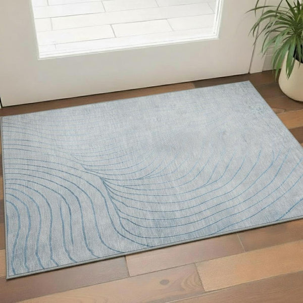 HomeRoots 5' X 8' Sky Blue & Silver Abstract Washable Rug with UV Protection for Home & Outdoor Spaces 718129