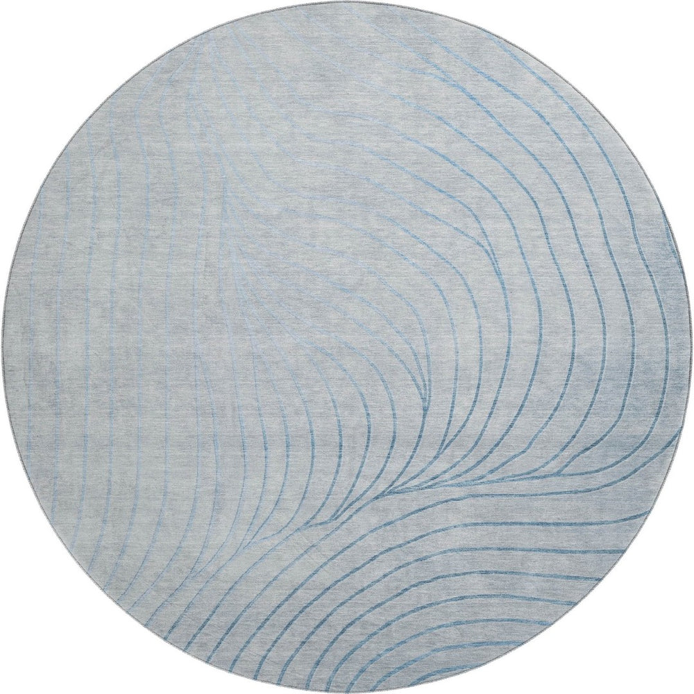 HomeRoots 8' X 10' Sky Blue & Silver Abstract Washable Area Rug with UV Protection for Modern Living Spaces 718131