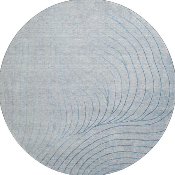 HomeRoots 8' X 10' Sky Blue & Silver Abstract Washable Area Rug with UV Protection for Modern Living Spaces 718131