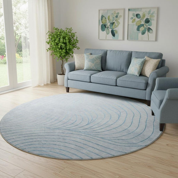 HomeRoots 8' X 10' Sky Blue & Silver Abstract Washable Area Rug with UV Protection for Modern Living Spaces 718131