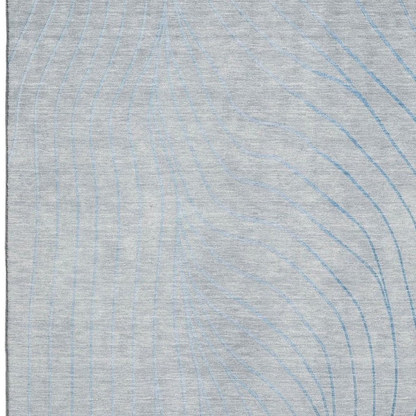 HomeRoots 9' X 12' Sky Blue & Silver Abstract Washable Area Rug – Durable, UV-Protected, Modern Style for Homes 718132