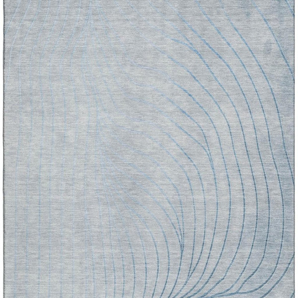 HomeRoots 9' X 12' Sky Blue & Silver Abstract Washable Area Rug – Durable, UV-Protected, Modern Style for Homes 718132