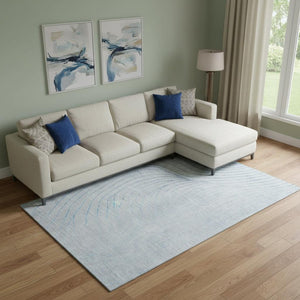 HomeRoots 9' X 12' Sky Blue & Silver Abstract Washable Area Rug – Durable, UV-Protected, Modern Style for Homes 718132